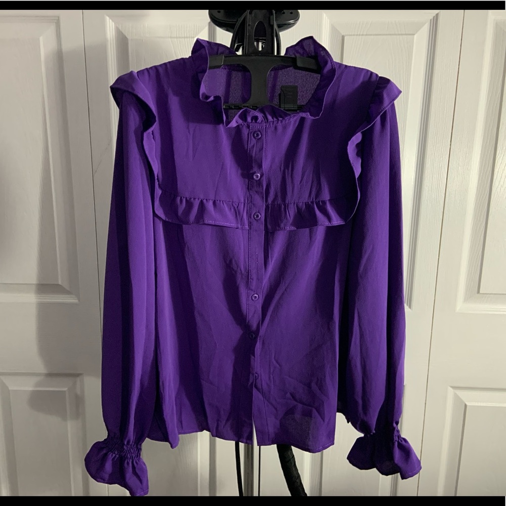NWT Purple Blouse with Ruffles (XL12) - Picture 2 of 9